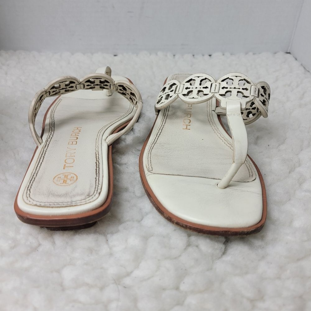 Tory Burch Tiny Miller 10mm Womens Sandals Size 6.5 Ivoiry Calf Leather Thong - Picture 7 of 10